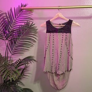 DOUBLE ZERO - PINK TANK WITH LEATHER DETAILING & OPEN BACK